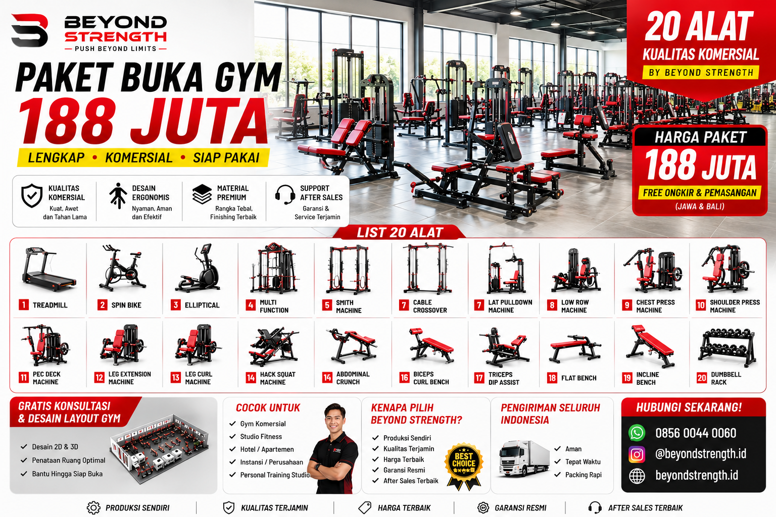 Paket Gym Komersial 188 Juta – 20 Unit Alat Fitness Beyond Strength