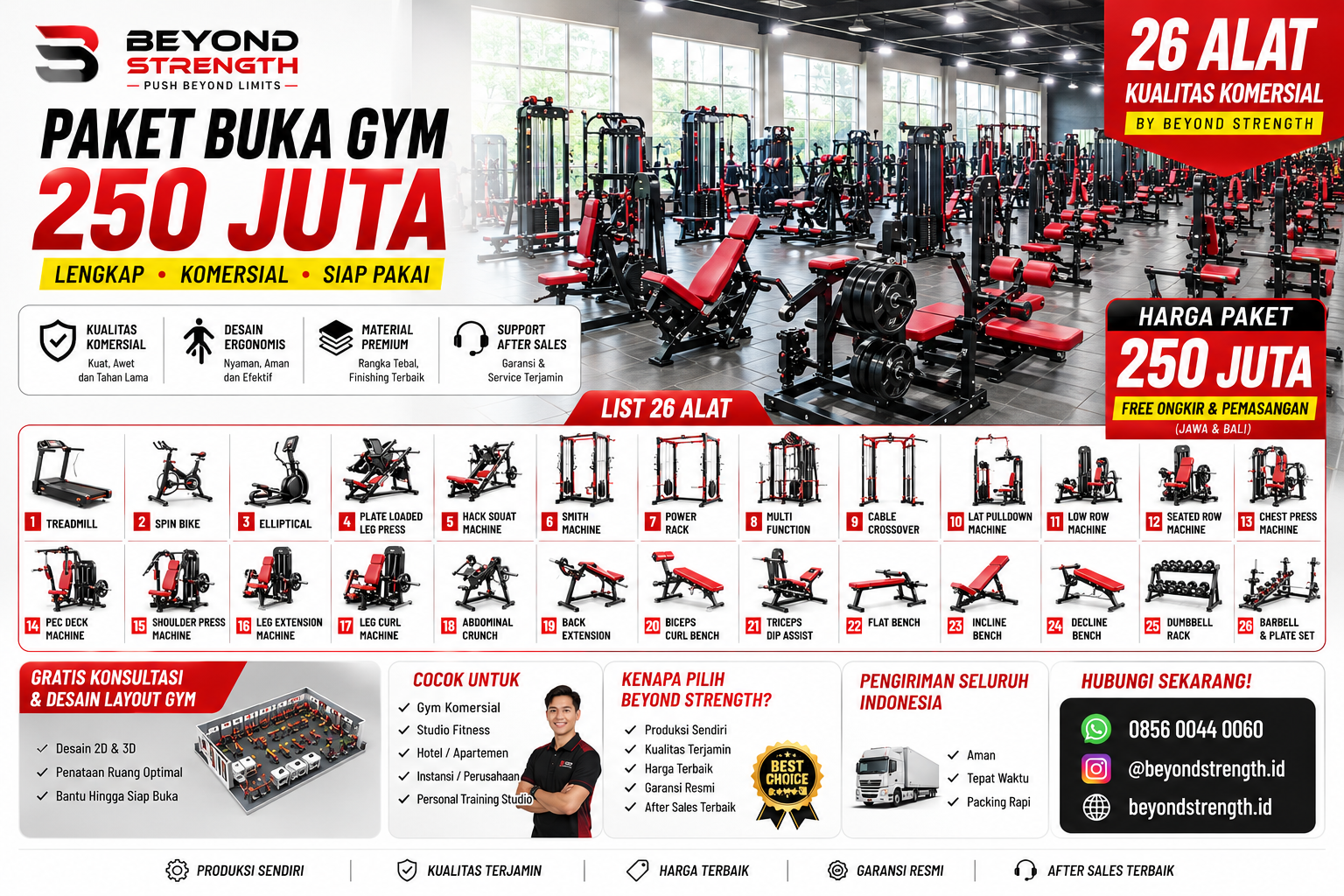 Paket Gym Komersial 250 Juta – 26 Unit Alat Fitness Beyond Strength